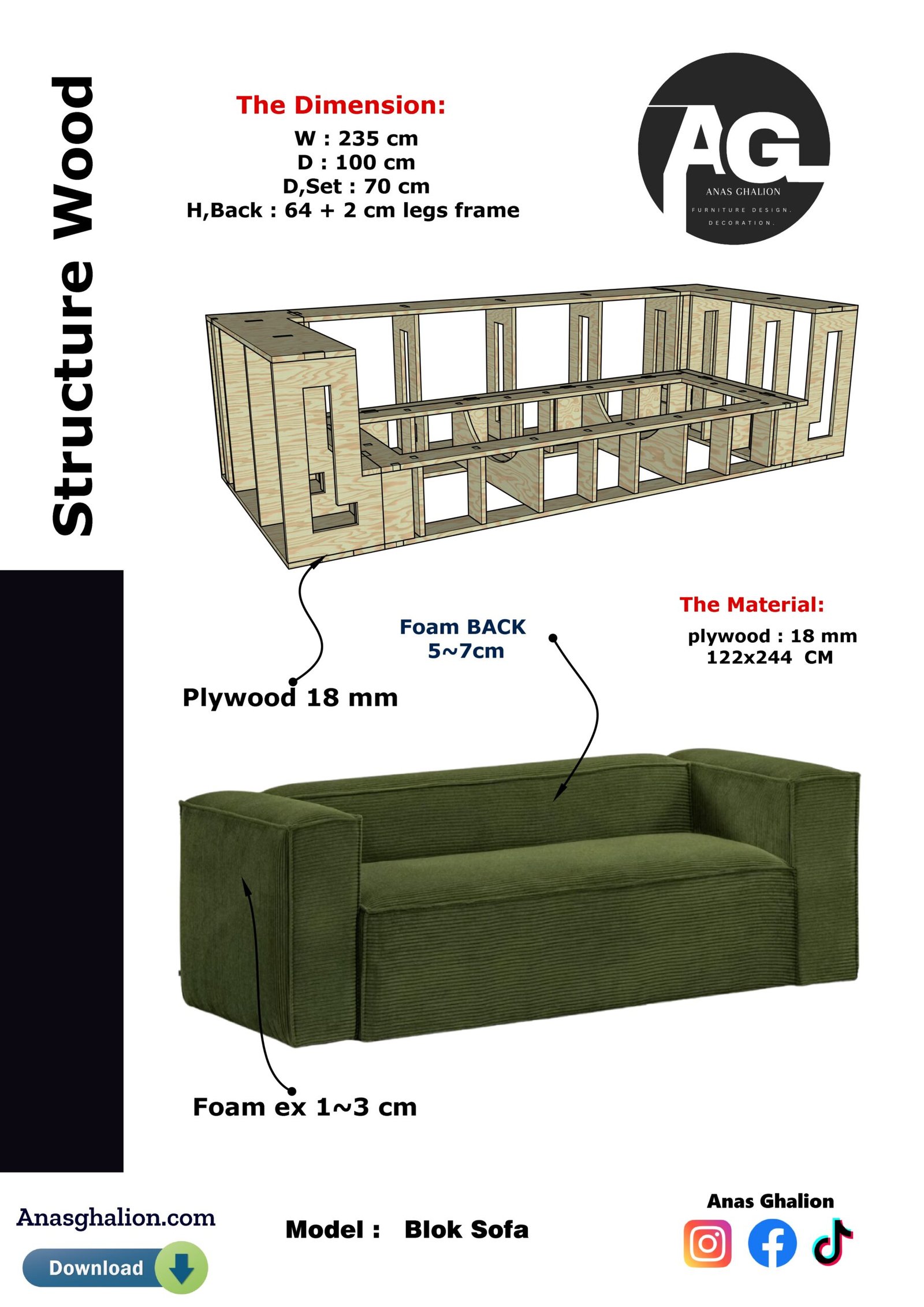 Blok sofa -3 & 2 + Armchair - Image 7